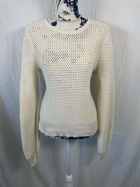 GAP Crewneck Pointelle Open Weave Crochet 100% Cotton Knit Sweater Cream S